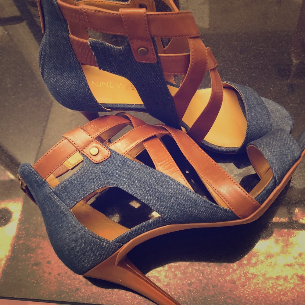 Nine West denim and leather sandals